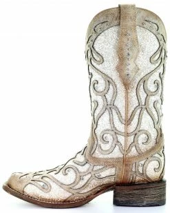 Corral Women's White Glitter Inlay Western Boots - Square Toe 9 Corral Women's White Glitter Inlay Western Boots - Square Toe -Corral Boots Shop 2000288063 103 P3