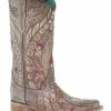 Corral Women's Taupe Flowered Embroidery Western Boots - Square Toe -Corral Boots Shop 2000288146 251 P1