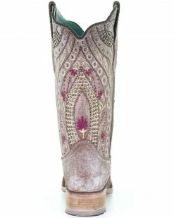 Corral Women's Taupe Flowered Embroidery Western Boots - Square Toe -Corral Boots Shop 2000288146 251 P4