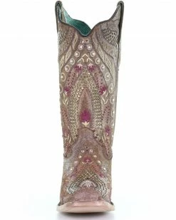 Corral Women's Taupe Flowered Embroidery Western Boots - Square Toe -Corral Boots Shop 2000288146 251 P5