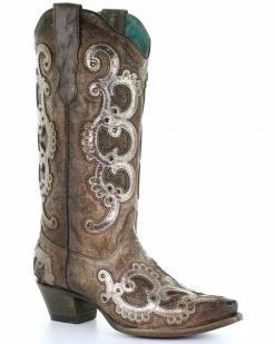 Corral Women's Grey Overlay Western Boots - Snip Toe Brown -Corral Boots Shop 2000288164 200 P1 1