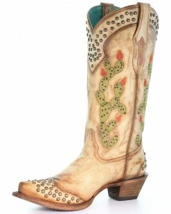 Corral Women's Saddle Cactus Embroidery Western Boots - Snip Toe Tan -Corral Boots Shop 2000293442 280 P6