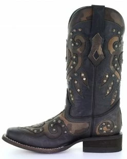 Corral Women's Camo Inlay With Studs Western Boots - Square Toe Black 11 Corral Women's Camo Inlay With Studs Western Boots - Square Toe Black -Corral Boots Shop 2000293443 001 P3