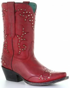 Corral Women's Studded Red Embroidery Western Boots - Snip Toe -Corral Boots Shop 2000293463 600 P1 1