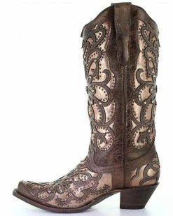 Corral Women's Brown Metallic Inlay Western Boots - Snip Toe -Corral Boots Shop 2000293464 200 P3