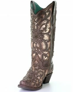 Corral Women's Brown Metallic Inlay Western Boots - Snip Toe -Corral Boots Shop 2000293464 200 P6