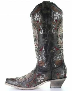 Corral Women's Sugar Skull Embroidery Western Boots - SnipToe Black -Corral Boots Shop 2000293472 001 P3