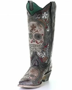 Corral Women's Sugar Skull Embroidery Western Boots - SnipToe Black -Corral Boots Shop 2000293472 001 P6