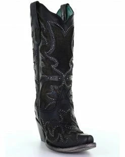 Corral Women's Black Inlay Western Boots - Snip Toe