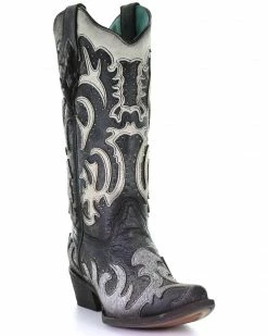 Corral Women's Grey Fur Overlay Western Boots - Snip Toe Black -Corral Boots Shop 2000295318 001 P1 1