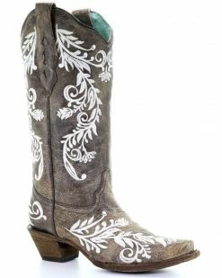 Corral Women's Glow White Embroidered Western Boots - Snip Toe Brown -Corral Boots Shop 2000315366 200 P1 1