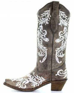 Corral Women's Glow White Embroidered Western Boots - Snip Toe Brown -Corral Boots Shop 2000315366 200 P3