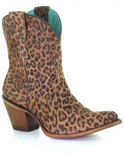 Corral Women's Leopard Print Embroidery Western Booties - Snip Toe