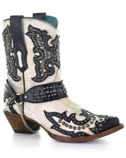 Corral Women's White Studs Western Boots - Snip Toe Black/white