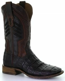 Corral Men's Oil Brown Caiman Embroidery Western Boots - Square Toe