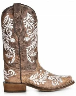 Corral Women's White Embroidery Glow Western Boots - Square Toe -Corral Boots Shop 2000332729 200 P2