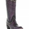 Corral Women's Distressed Wine Zipper & Studs Western Boots - Round Toe