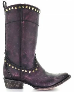 Corral Women's Distressed Wine Zipper & Studs Western Boots - Round Toe -Corral Boots Shop 2000333244 646 P2