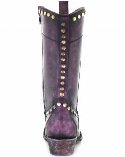 Corral Women's Distressed Wine Zipper & Studs Western Boots - Round Toe -Corral Boots Shop 2000333244 646 P4