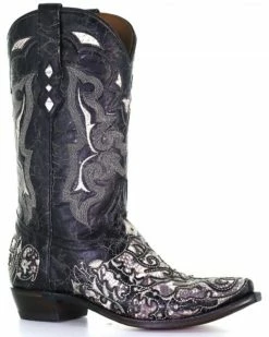 Corral Men's Exotic Python Skin Inlay Western Boots - Snip Toe Black/white