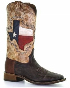 Corral Men's Texas Flag Shaft Western Boots - Broad Square Toe Brown