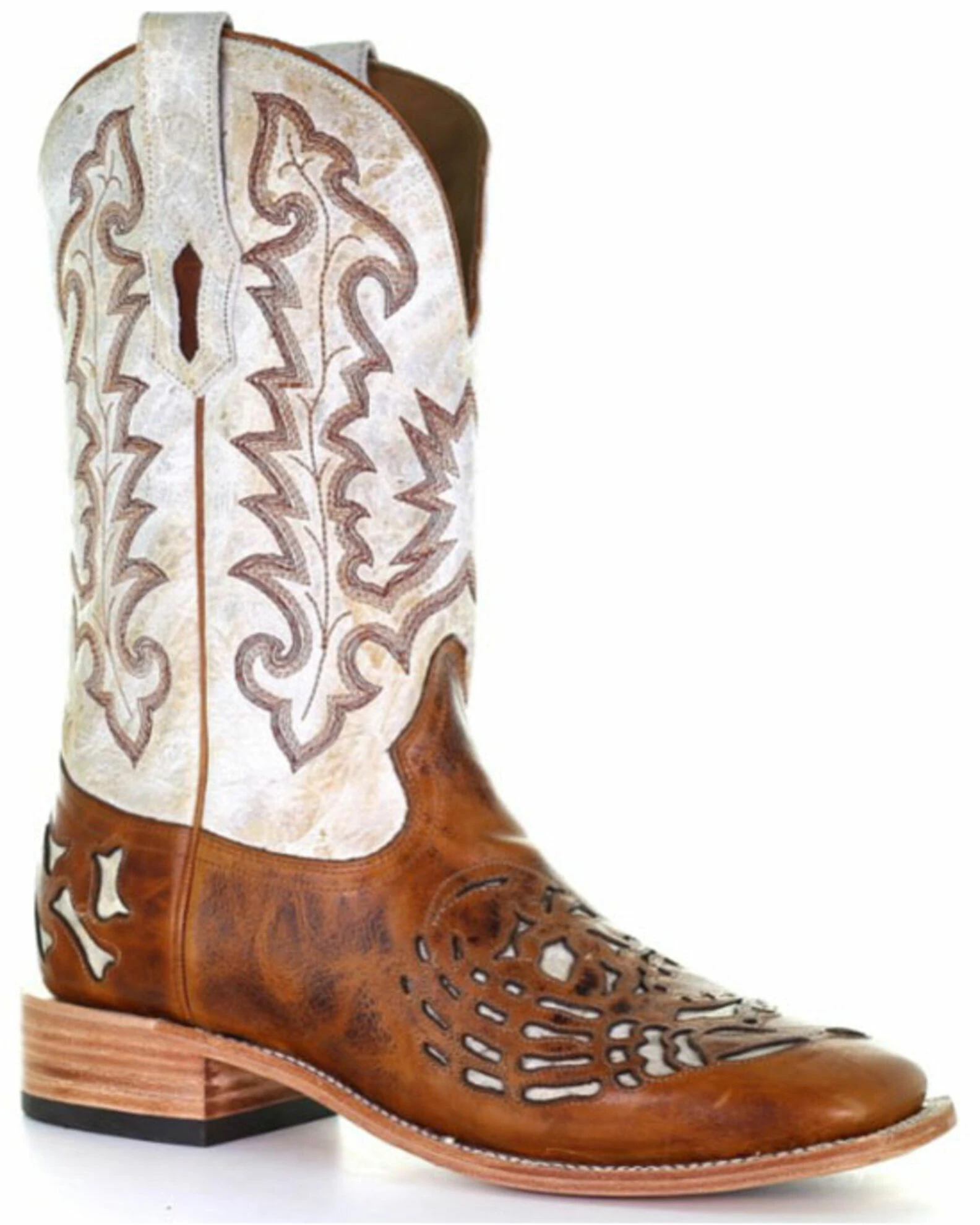 Corral Men's Bone Inlay Western Boots - Broad Square Toe Brown 3 Corral Men's Bone Inlay Western Boots - Broad Square Toe Brown