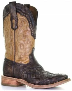 Corral Men's Honey Embroidered Western Boots - Broad Square Toe Brown