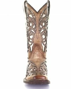 Corral Girls' Beige Shiny Inlay Western Boots - Wide Square Toe Tan -Corral Boots Shop 2000345519 280 P4