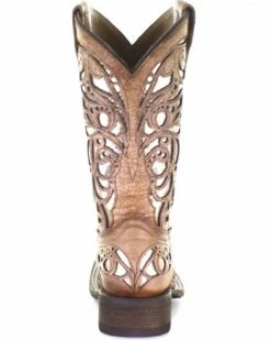 Corral Girls' Beige Shiny Inlay Western Boots - Wide Square Toe Tan -Corral Boots Shop 2000345519 280 P5