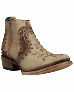 Corral Women's Embroidery & Stud Booties - Round Toe Beige/khaki
