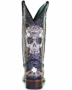 Corral Women's Floral Skull Embroidery & Studs Western Boots - Square Toe Black/white -Corral Boots Shop 2000348441 944 P4