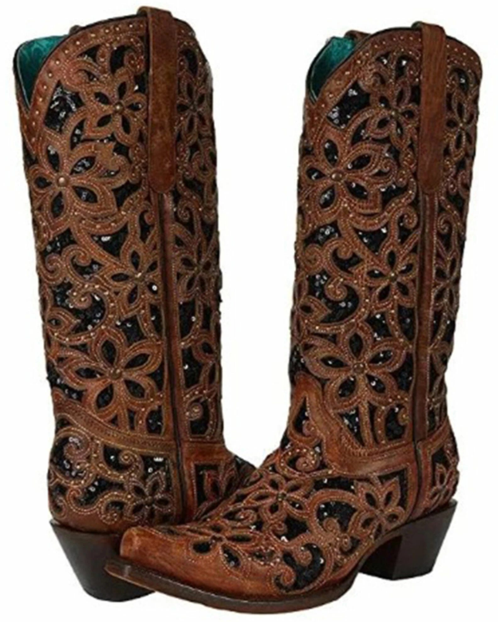 Corral Women's Black Inlay Western Boots - Snip Toe Black/tan 3 Corral Women's Black Inlay Western Boots - Snip Toe Black/tan