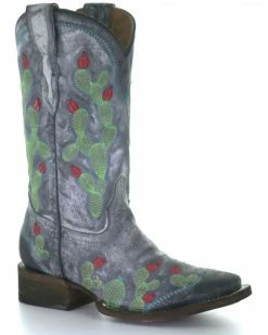 Corral Girls' Black Nopal Embroidery Western Boots - Square Toe