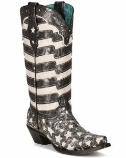 Corral Women's Black Stars And Stripes Glow In The Dark Western Boots - Snip Toe