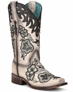 Corral Women's White Overlay Western Boots - Square Toe Cream/black