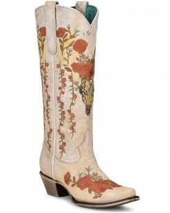Corral Women's White Floral & Deer Embroidery Western Boots - Snip Toe -Corral Boots Shop 2000351155 100 P1 1