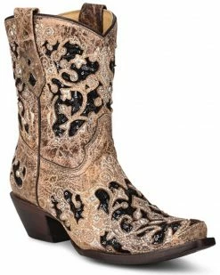 Corral Women's Brown Inlay Western Booties - Snip Toe -Corral Boots Shop 2000351156 200 P1 1