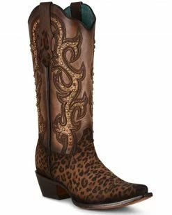 Corral Women's Sand Leopard Print & Studs Western Boots - Snip Toe