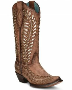 Corral Women's Tan Inlay Western Boots - Pointed Toe 