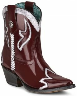 Corral Women's Burgundy Embroidery Western Booties - Pointed Toe 