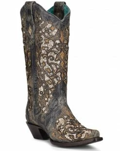 Corral Women's Black Inlay & Studs Western Boots - Snip Toe -Corral Boots Shop 2000360096 001 P1 1