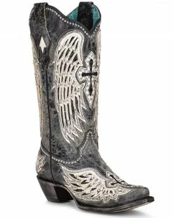 Corral Women's Black Cross & Wings Overlay Western Boots - Snip Toe