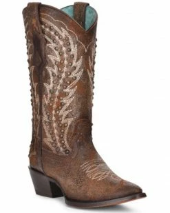 Corral Women's Cognac Embroidery & Studs Western Boots - Pointed Toe -Corral Boots Shop 2000361035 235 P1 1