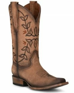 Corral Women's Flowered Embroidery Western Boots - Square Toe Brown
