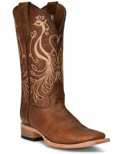 Corral Women's Peacock Embroidery Western Boots - Wide Square Toe Brown