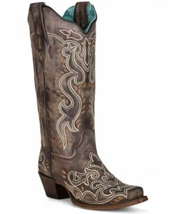 Corral Women's Brown Embroidery Western Boots - Snip Toe