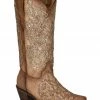 Corral Girls' Tan Glitter Embroidery Leather Western Boot - Snip Toe -Corral Boots Shop 2000361090 280 P1