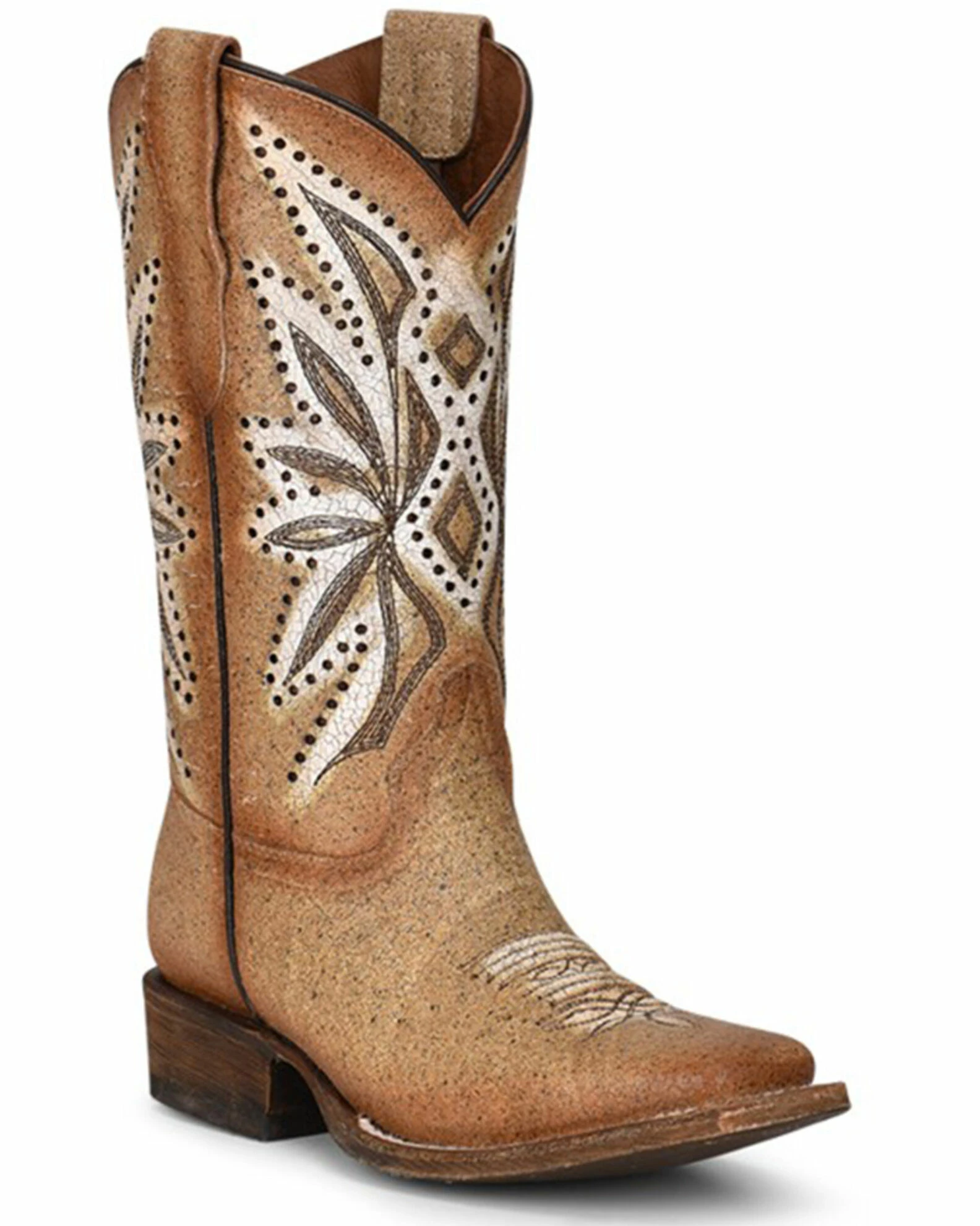 Corral Girls' Straw Embroidery Western Boots - Square Toe Tan 3 Corral Girls' Straw Embroidery Western Boots - Square Toe Tan