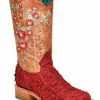 Corral Women's Rodeo Collection Embroidered Floral Pirarucu Western Boots - Broad Square Toe Turquoise