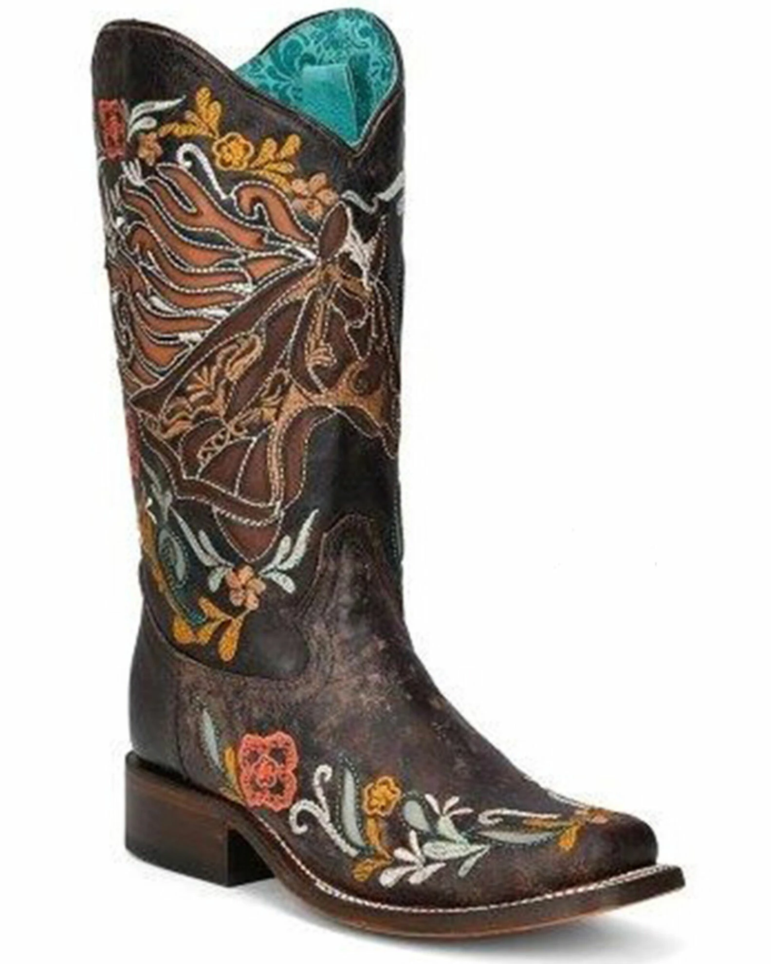 Corral Women's Floral Horse Inlay Tall Western Boots - Square Toe Brown 3 Corral Women's Floral Horse Inlay Tall Western Boots - Square Toe Brown